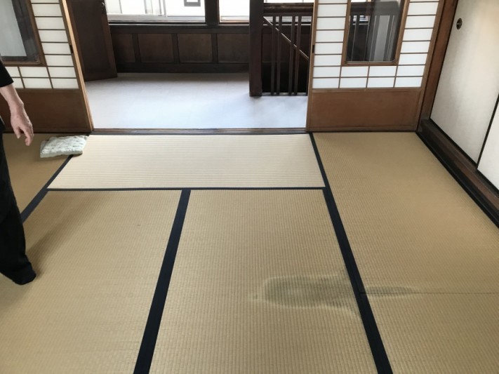 畳のシミ雨漏れり